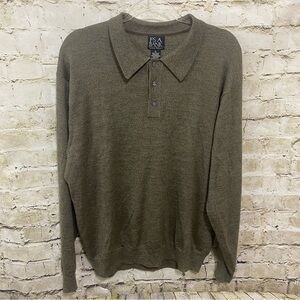 Jos A Bank Greenish Brown Italian Merino Wool Collared Sweater